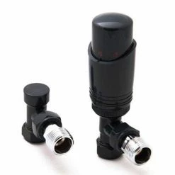 Reina Modal TRV Angled Radiator Valves with Lockshield - Anthracite