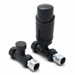 Reina Modal TRV Straight Radiator Valves with Lockshield - Anthracite