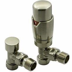 Reina Modal TRV Angled Radiator Valves with Lockshield - Brushed Chrome