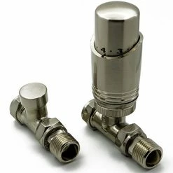 Reina Modal TRV Straight Radiator Valves with Lockshield - Brushed Chrome