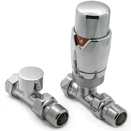 Reina Modal TRV Straight Radiator Valves with Lockshield - Chrome