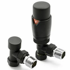 Reina Modal TRV Angled Radiator Valves with Lockshield - Black