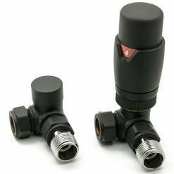 Reina Modal TRV Corner Radiator Valves with Lockshield - Black