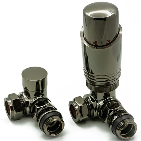 Reina Modal TRV Corner Radiator Valves with Lockshield - Oiled Bronze