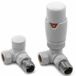 Reina Modal TRV Corner Radiator Valves with Lockshield - White