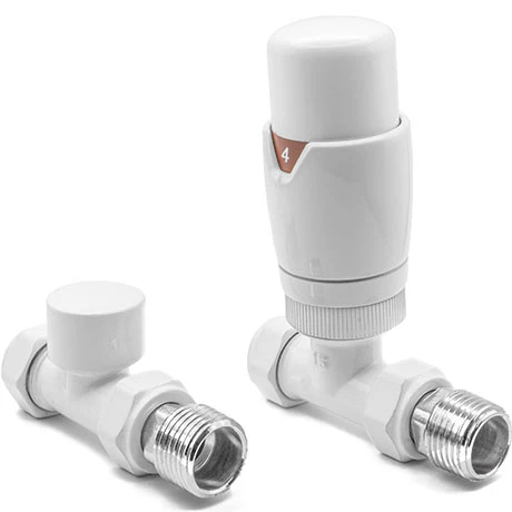 Reina Modal TRV Straight Radiator Valves with Lockshield - White