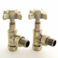 Westminster Crosshead Radiator Valves (pair) - Angled - Antique Brass