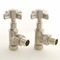 Westminster Crosshead Radiator Valves (pair) - Angled - Satin Nickel