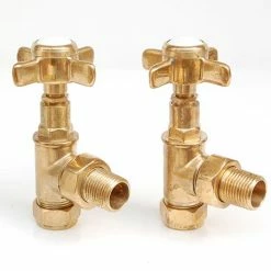 Westminster Crosshead Radiator Valves (pair) - Angled - Un-Lacquered Brass