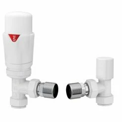 Monza Modern White Angled Thermostatic Radiator Valves - Energy Saving